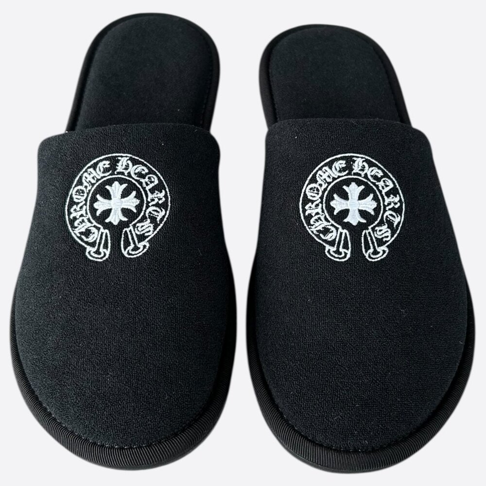 Chrome Hearts Black & White Horseshoe Logo Slippers